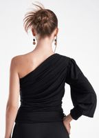 LavaNera One Shoulder Black Jersey Viscose Blouse ETNA