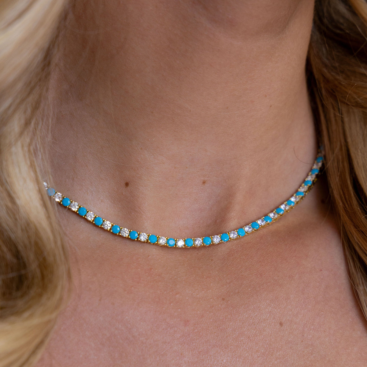 Turquoise & White Tennis Necklace
