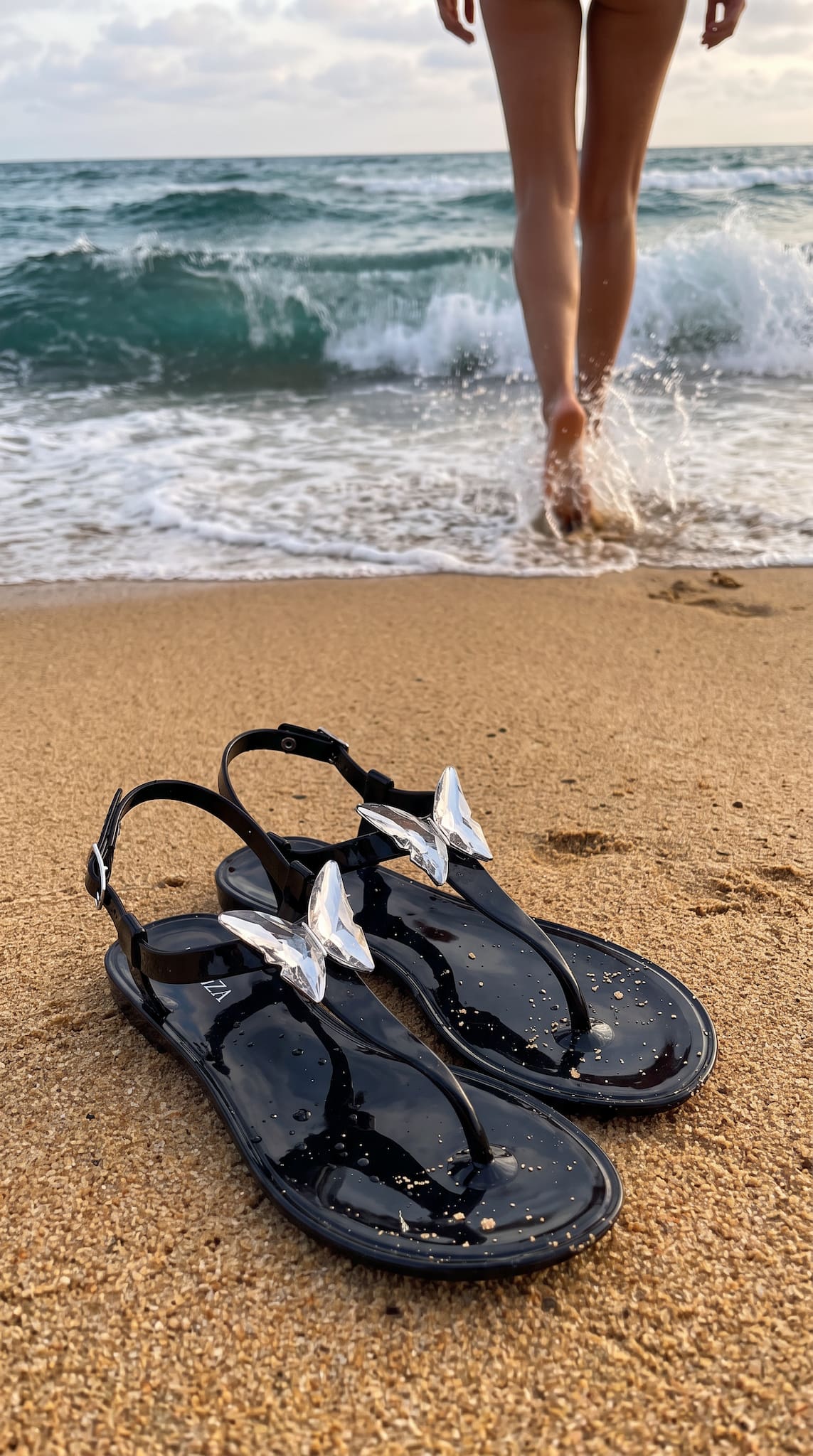 ALIANA Black Gel Beach Sandals