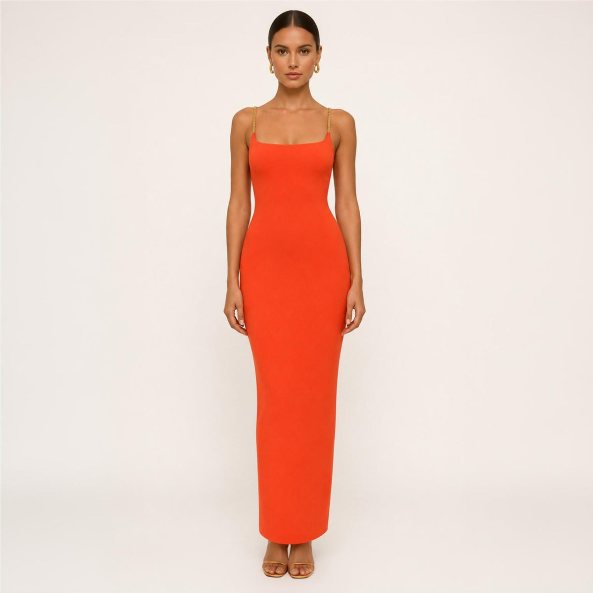 Aurelia Knit Chain Dress in Coral