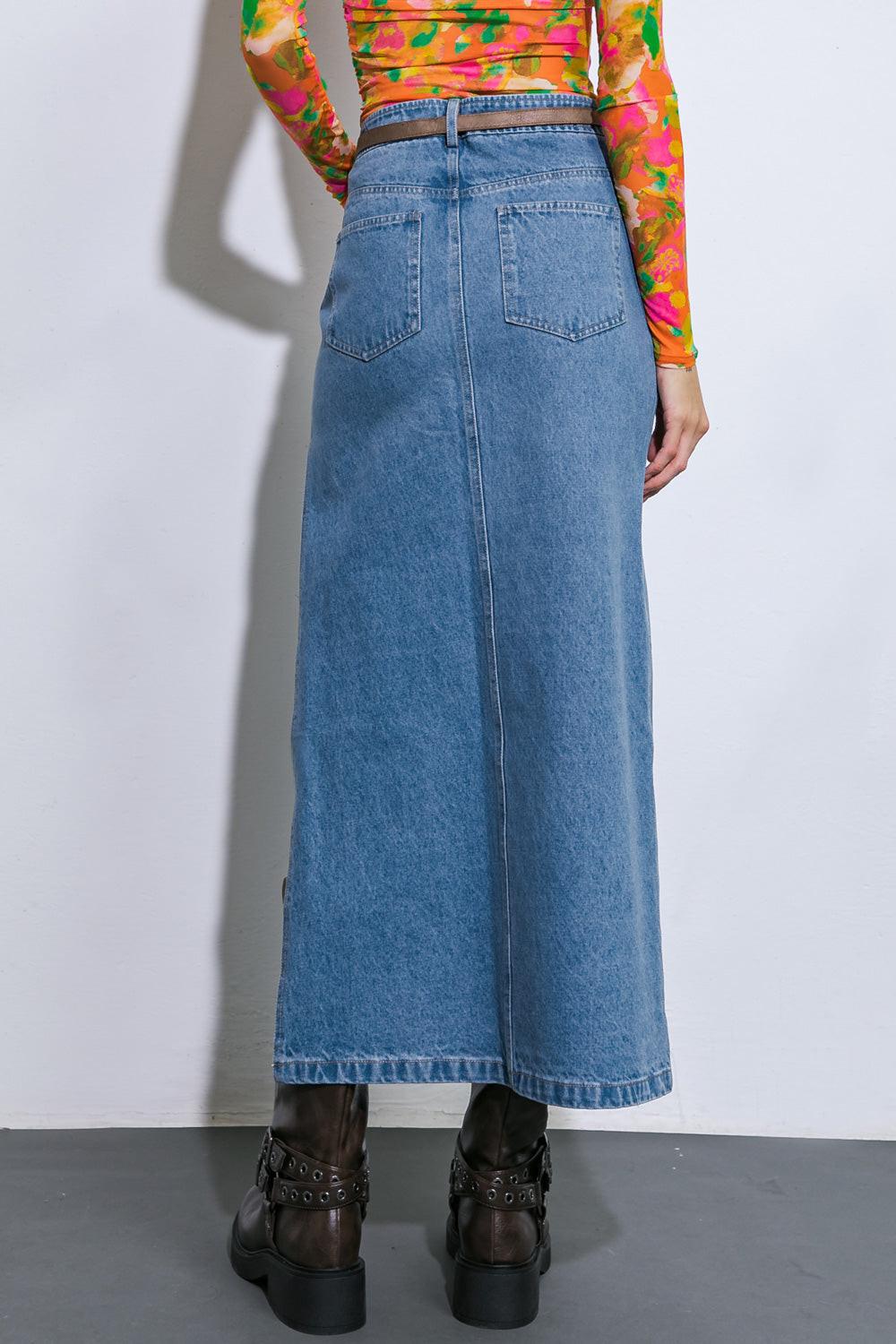 KEEP SHINING DENIM MIDI SKIRT Flying Tomato