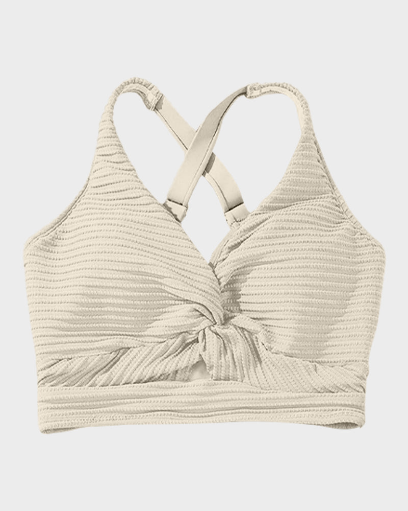 Textured Knot-Front High-Waisted Bikini Set SheCurve