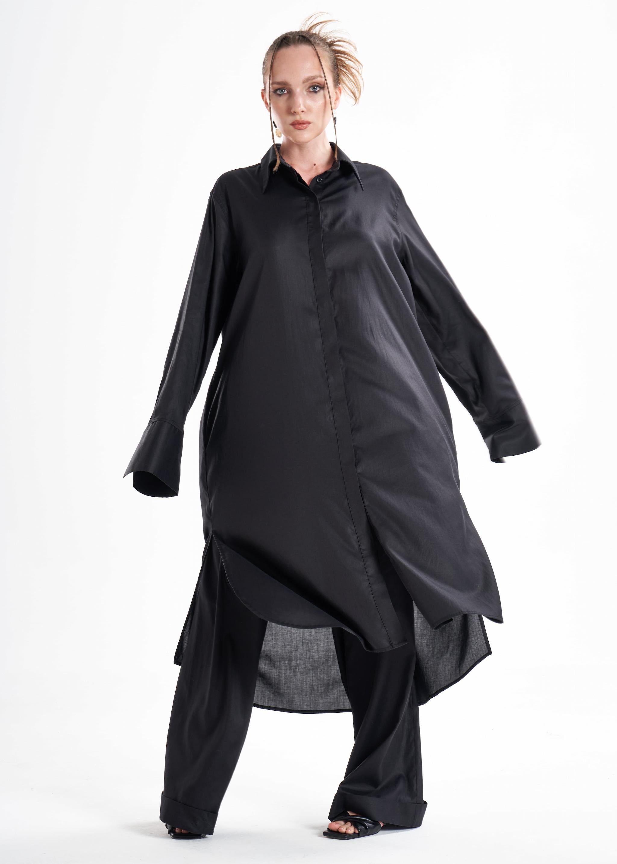 Aitna Black Maxi Shirt Dress