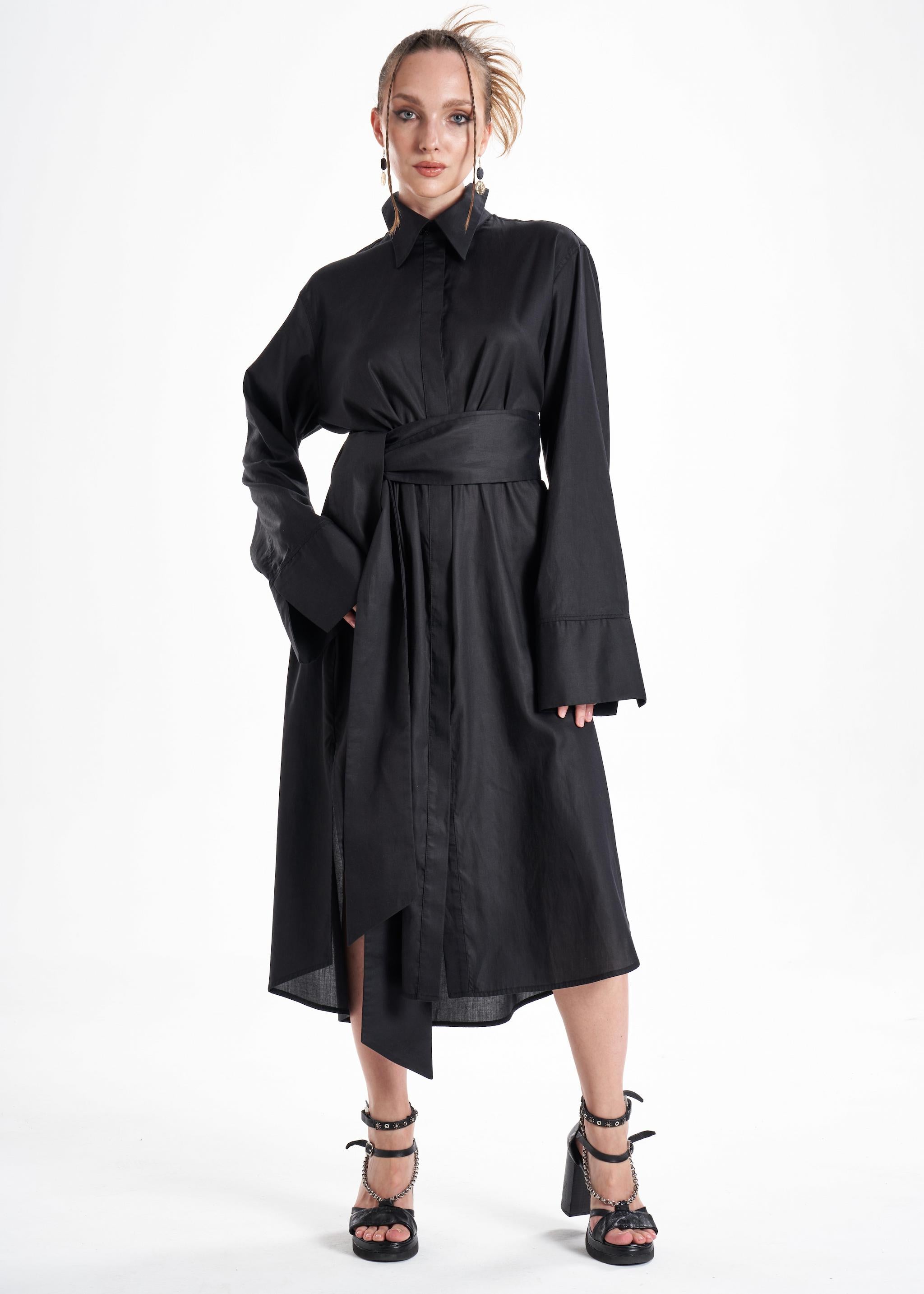 Aitna Black Maxi Shirt Dress