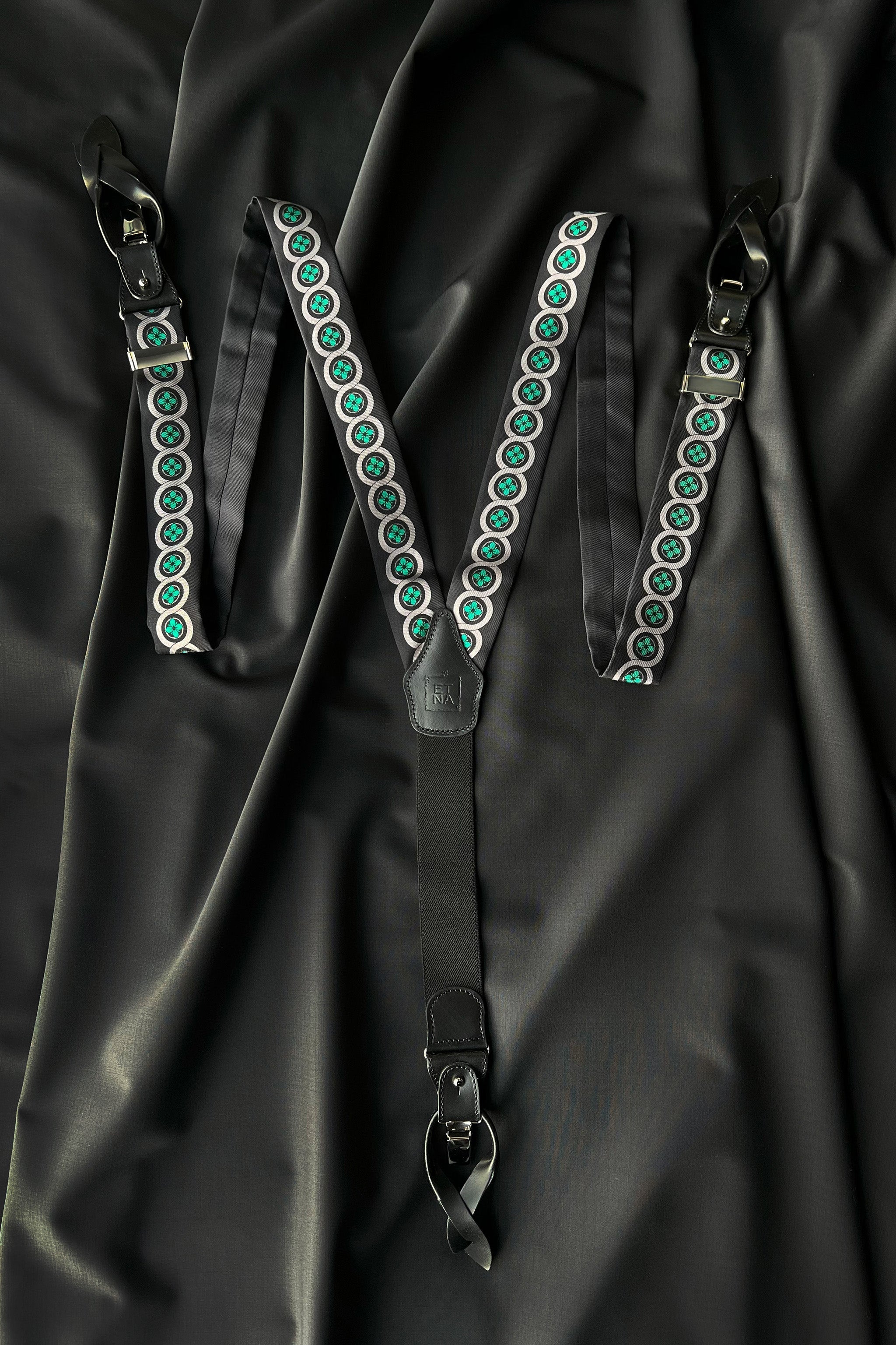 Sicily Meadow Green Floral Patterned Silk Suspenders ETNA