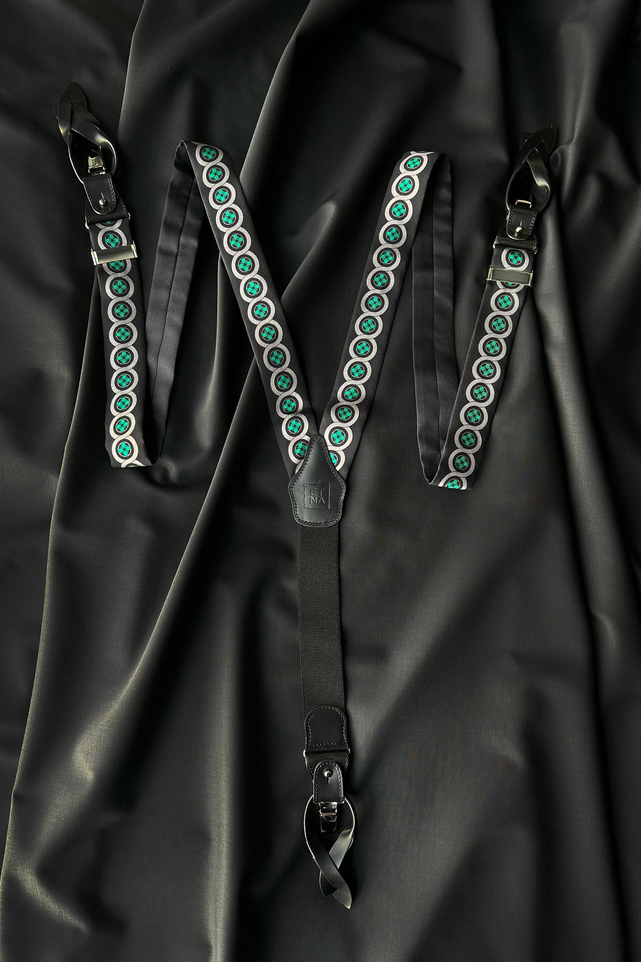 Sicily Meadow Green Floral Patterned Silk Suspenders