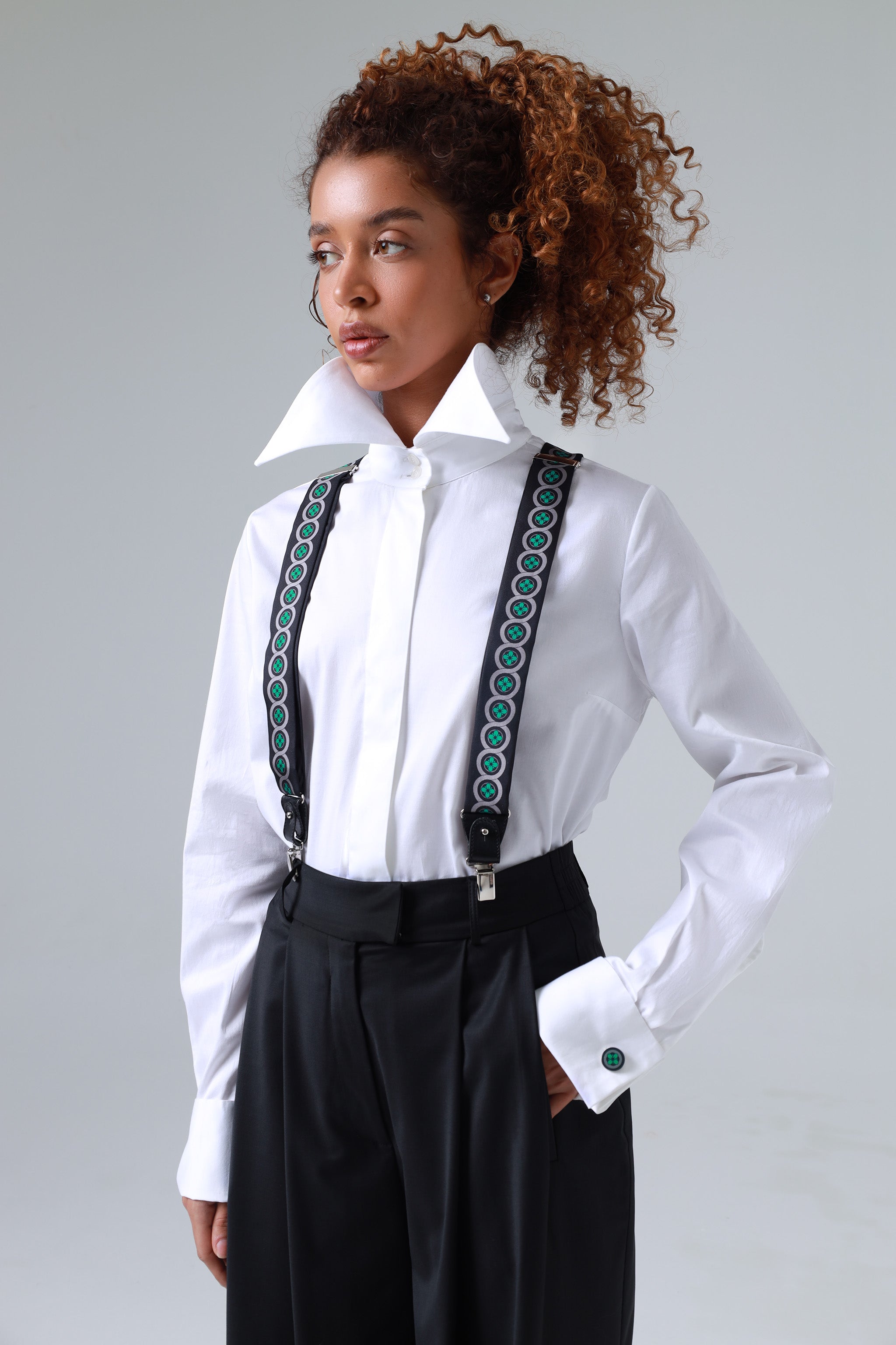 Sicily Meadow Green Floral Patterned Silk Suspenders ETNA