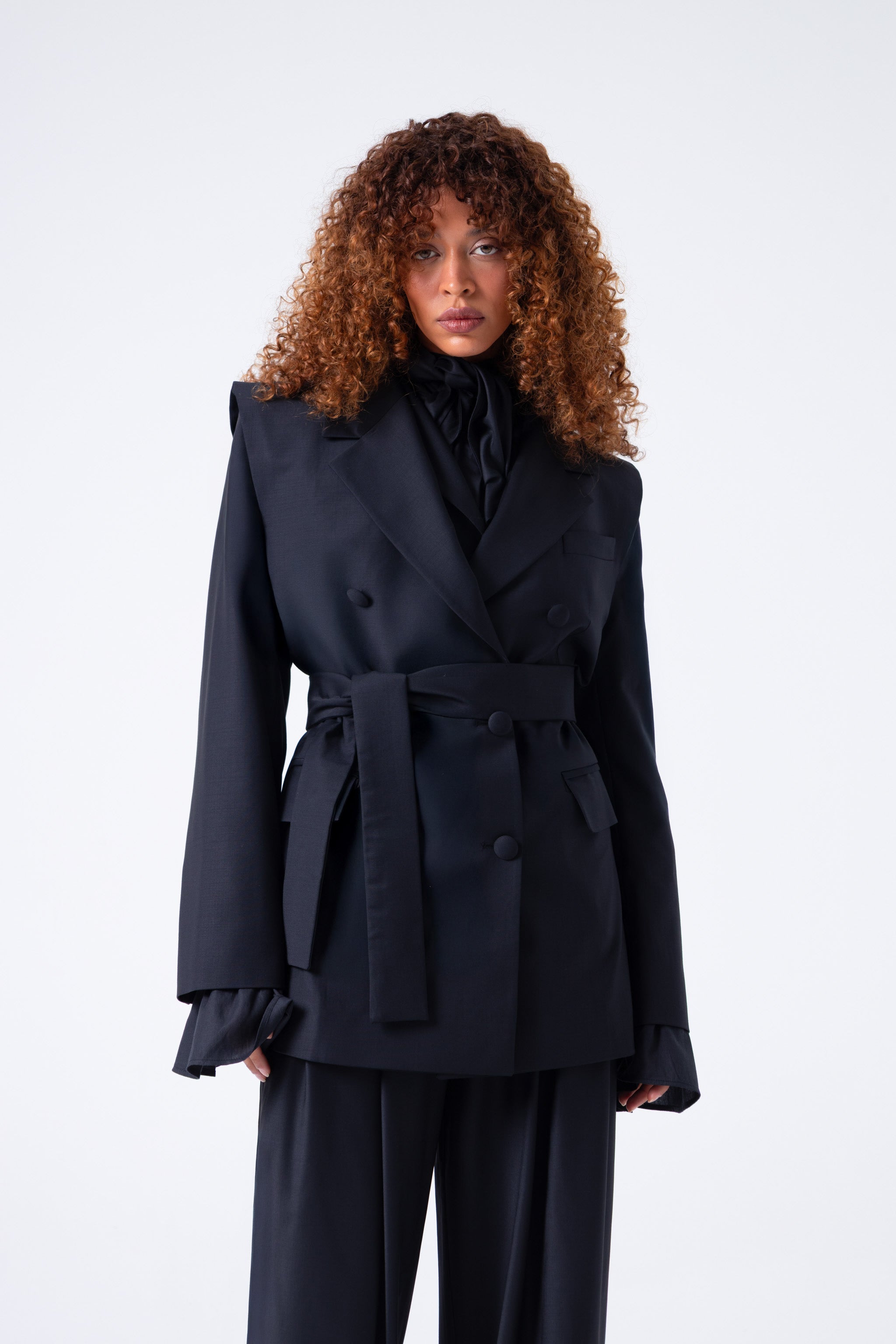 Deep Black Double-Breasted Virgin Wool Blazer | Liza Blazer ETNA