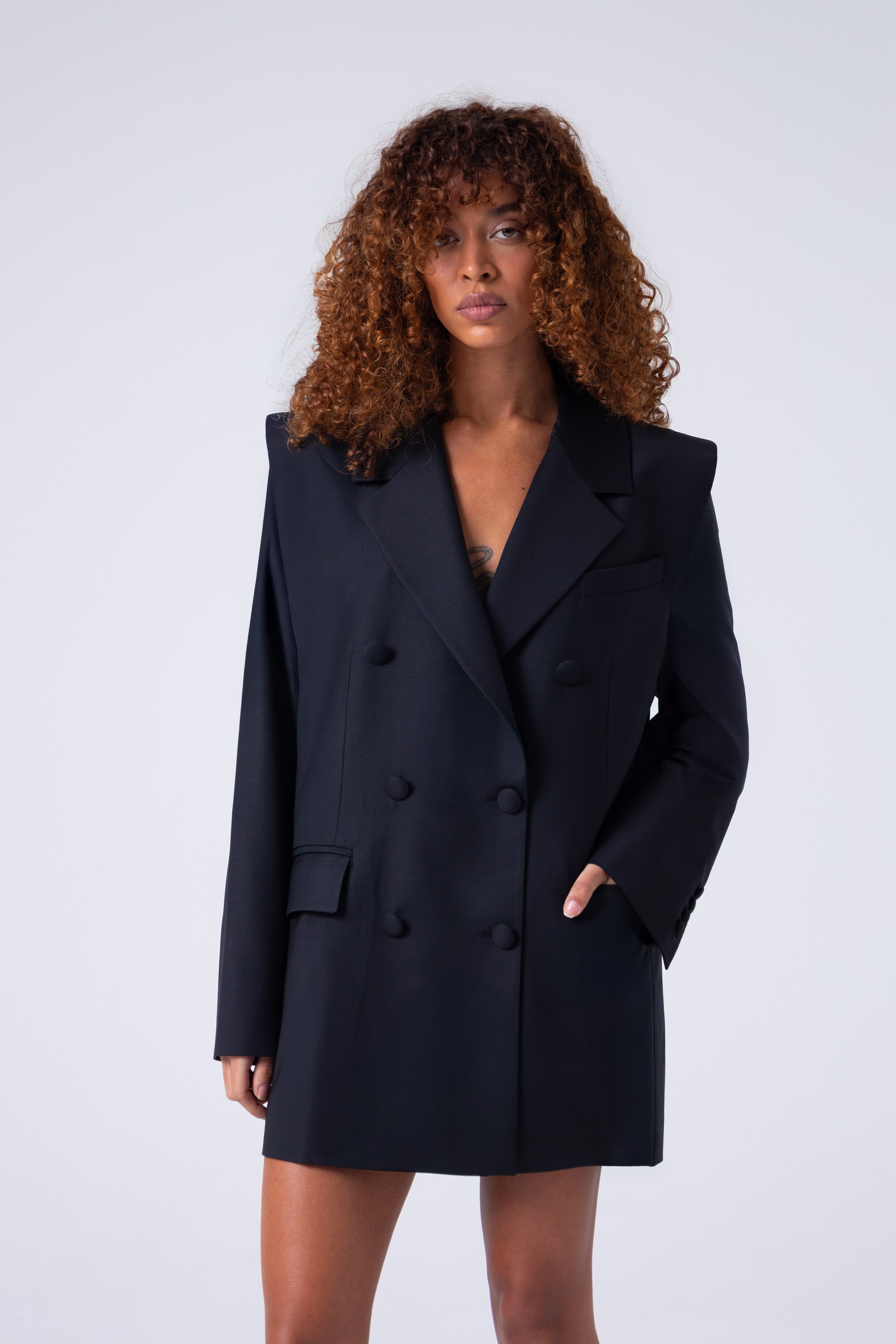Deep Black Double-Breasted Virgin Wool Blazer | Liza Blazer ETNA