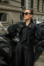 Protagonista Tencel Bow-Tie Black Blouse With Voluminous Airy Sleeves ETNA