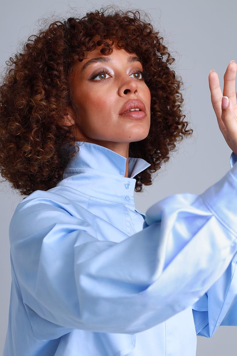 Diva Business Style Blue Organic Cotton Shirt