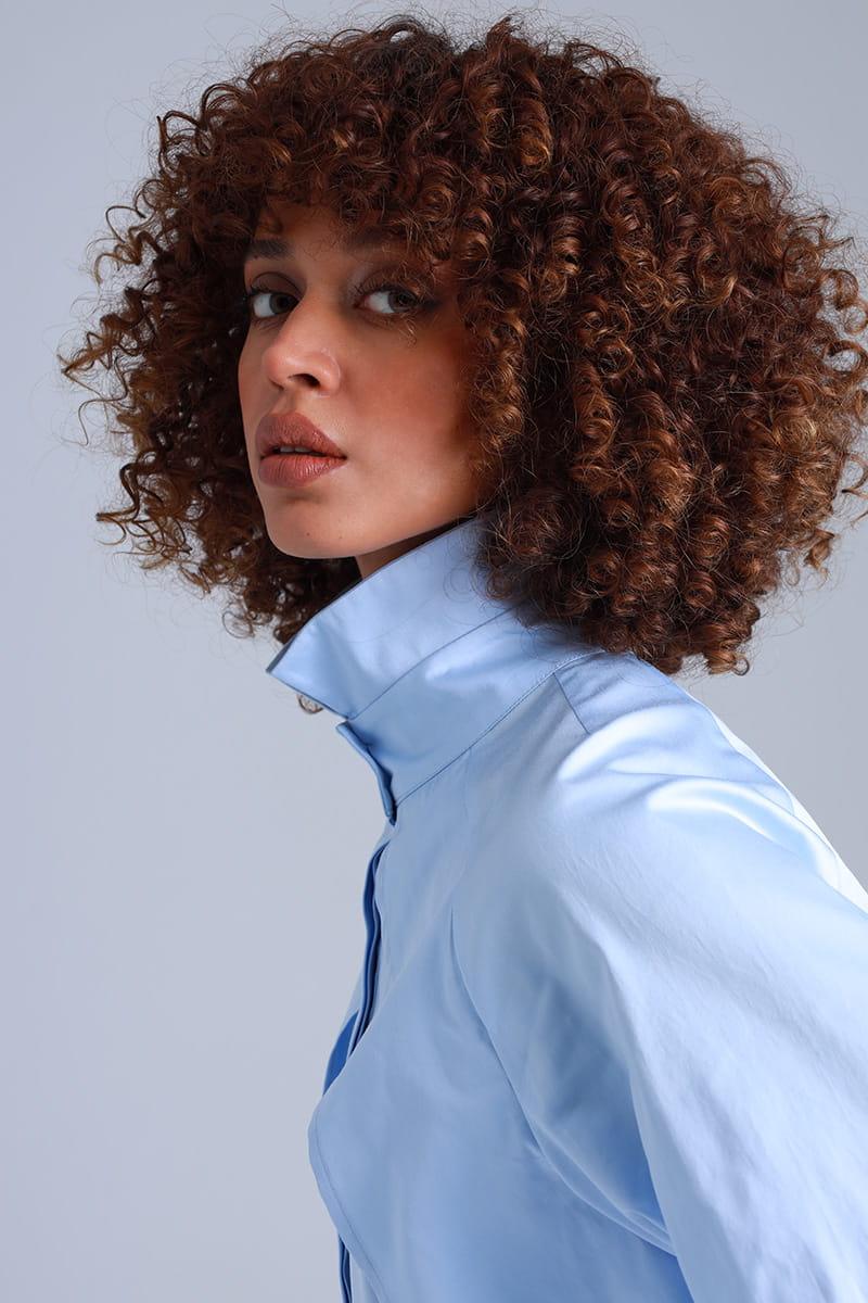 Diva Business Style Blue Organic Cotton Shirt