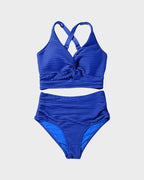Textured Knot-Front High-Waisted Bikini Set SheCurve