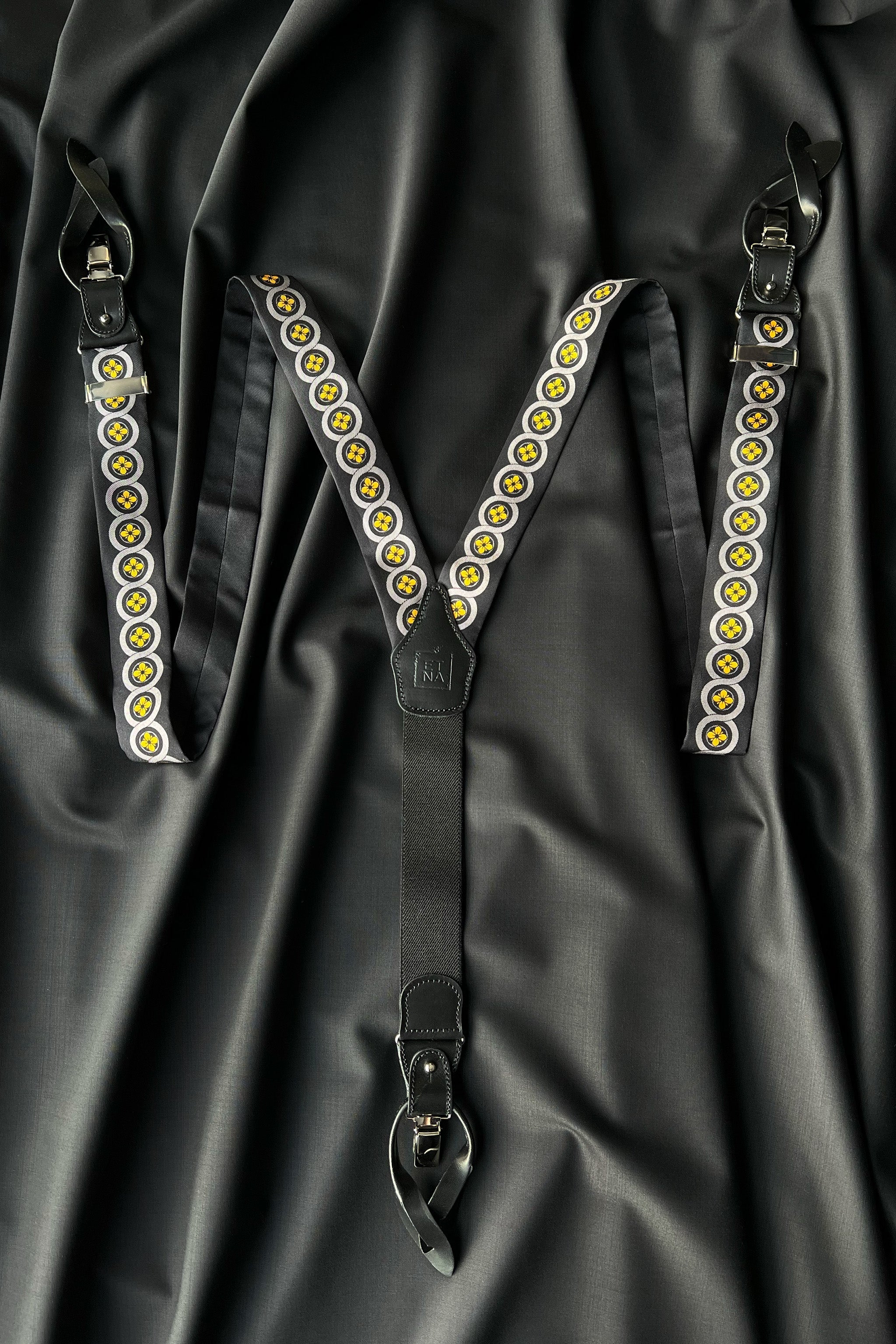 Sicily Lemon Yellow Floral Patterned Silk Suspenders ETNA