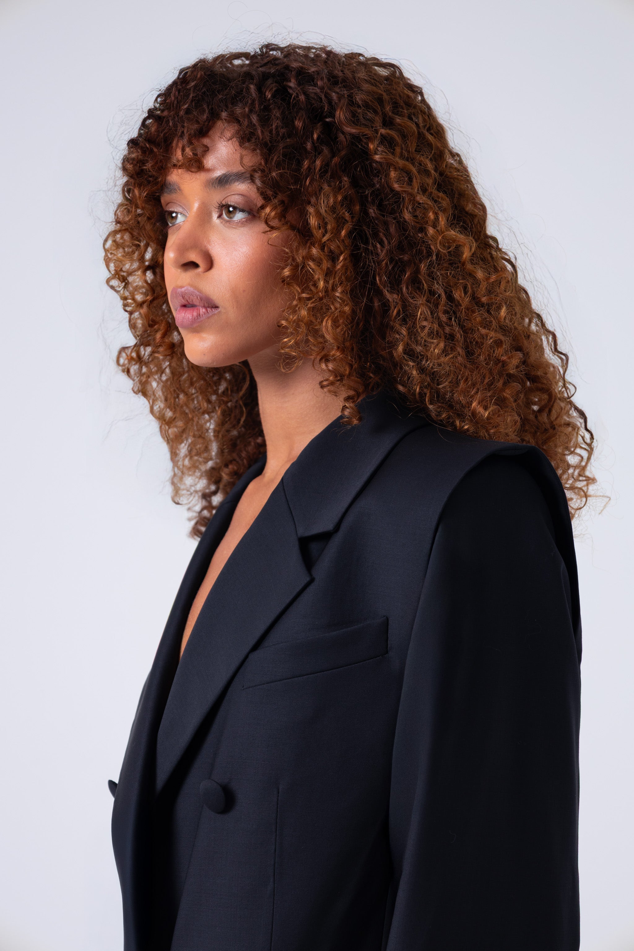 Broadway Liza Double-Breasted Virgin Wool Blazer in Deep Black