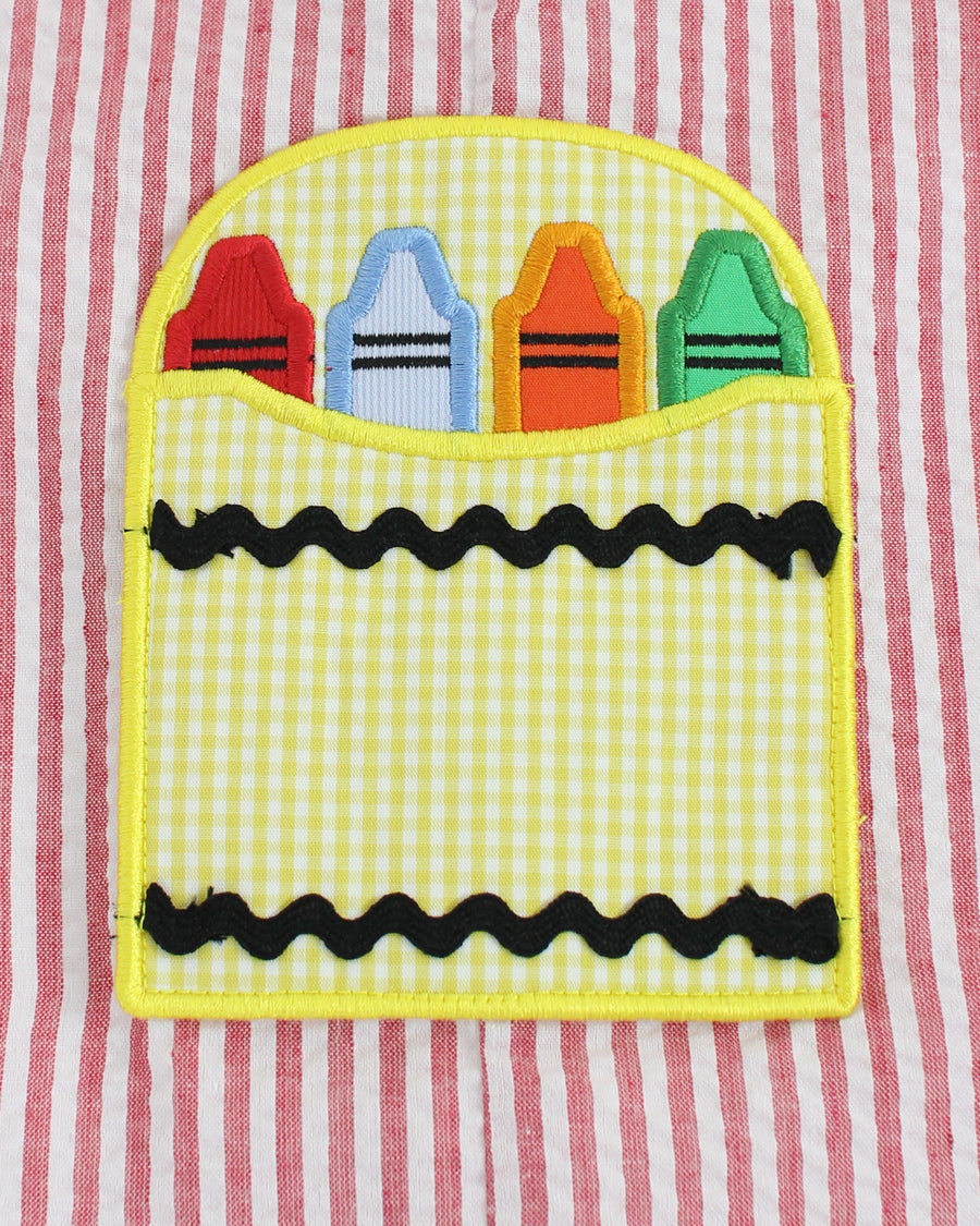 Crayon Pocket Red Seersucker Shortall- FINAL SALE