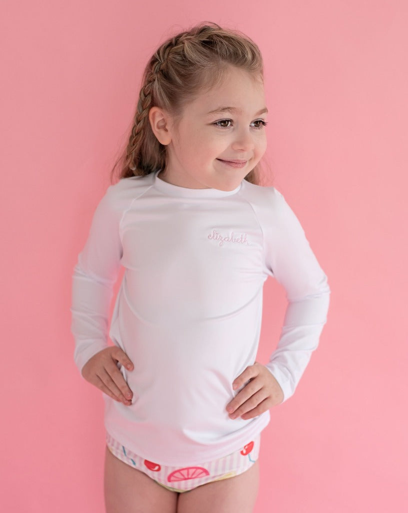 Rash Guard Long Sleeve in White Smockingbird