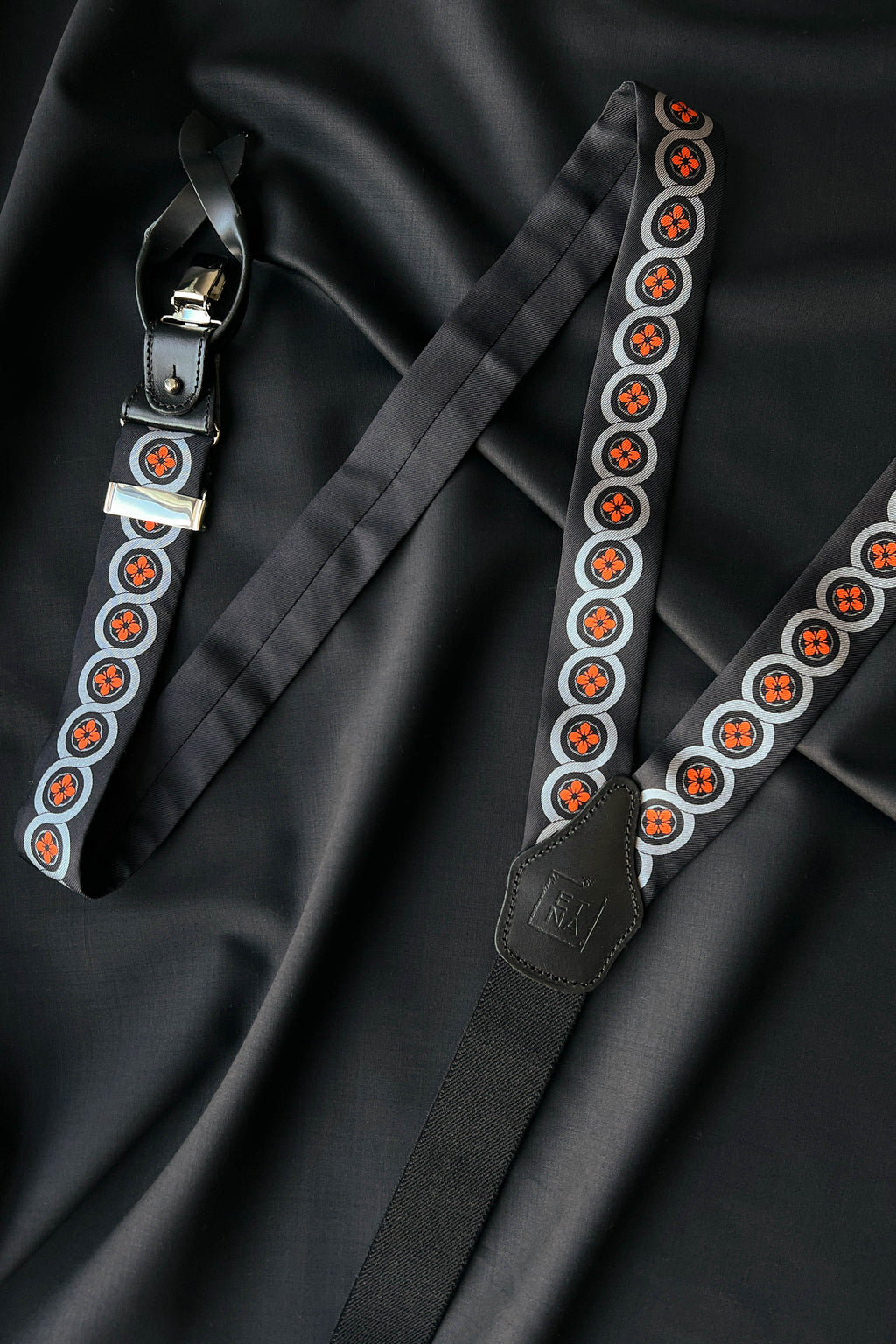 Sicily Lava Orange Floral Etna Patterned Silk Suspenders