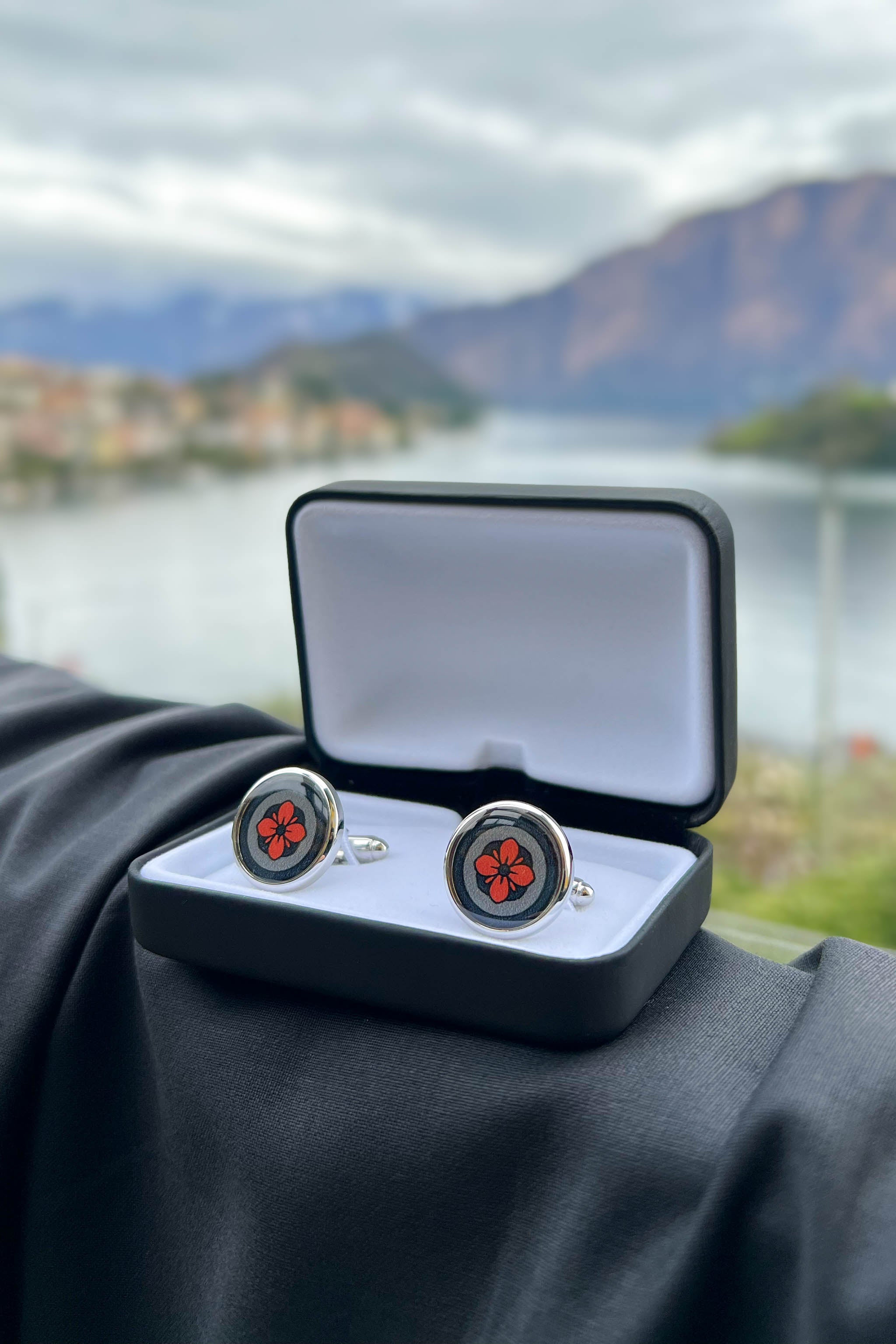 Lava Orange Floral Print Handmade Italian Cufflinks with Clear Resin ETNA