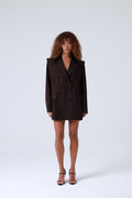 Broadway Monica Double-Breasted Virgin Wool Blazer in Dark Coffee