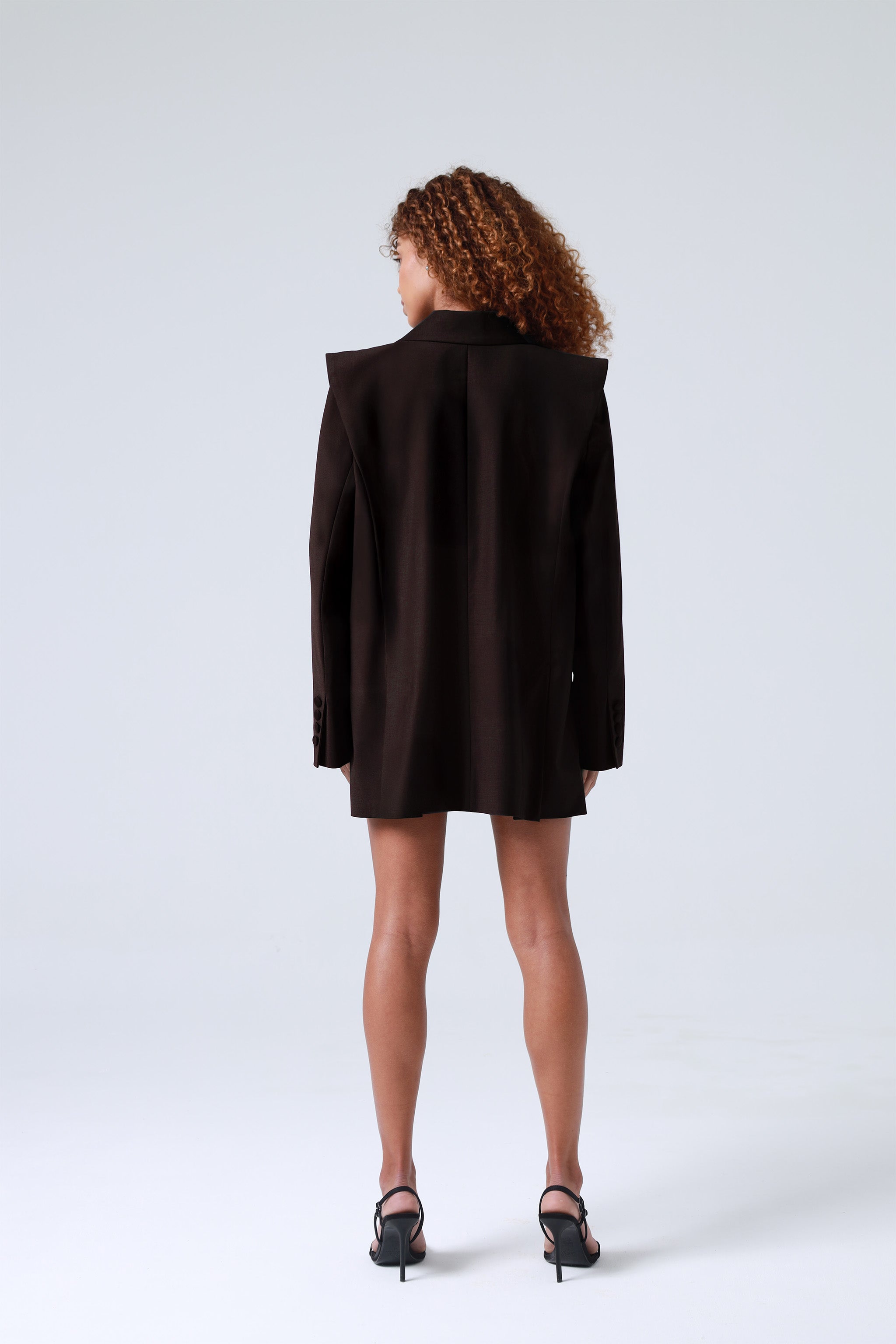 Broadway Monica Double-Breasted Virgin Wool Blazer in Dark Coffee