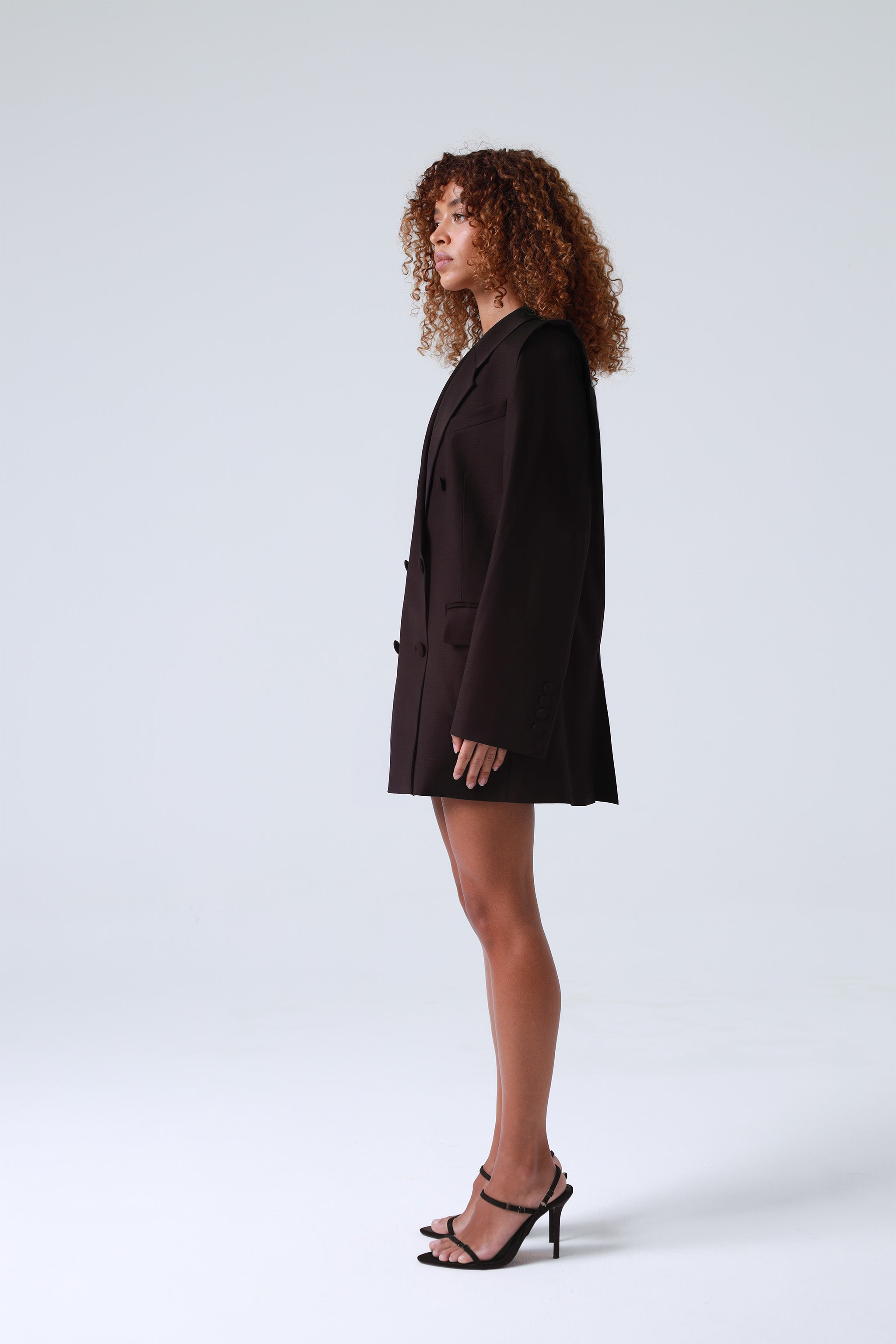 Broadway Monica Double-Breasted Virgin Wool Blazer in Dark Coffee