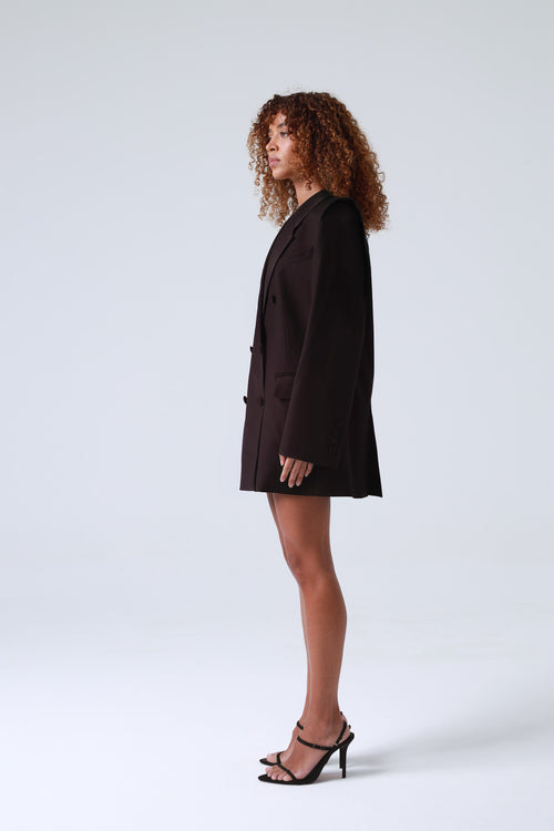 Broadway Monica Double-Breasted Virgin Wool Blazer in Dark Coffee