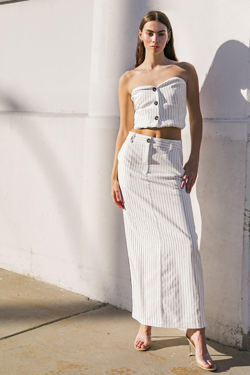 GET TO THE POINT WOVEN MIDI SKIRT Flying Tomato