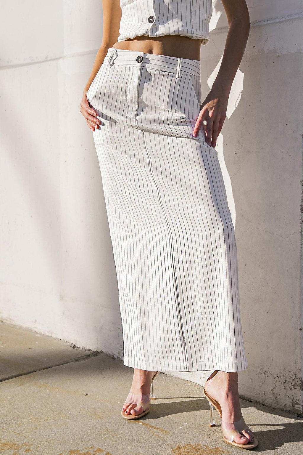 GET TO THE POINT WOVEN MIDI SKIRT Flying Tomato