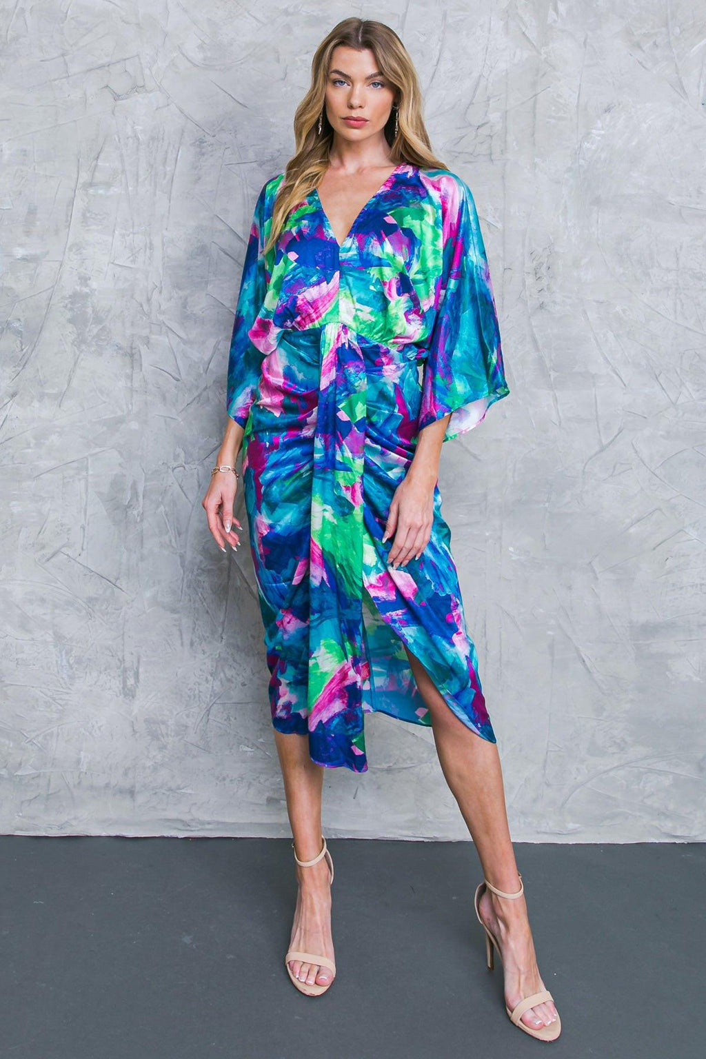 ON THE HORIZON WOVEN SATIN MIDI DRESS Flying Tomato