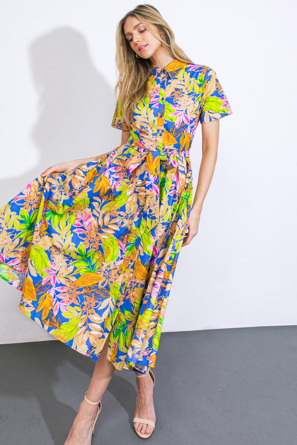 KEEP BLOOMING WOVEN MIDI DRESS Flying Tomato