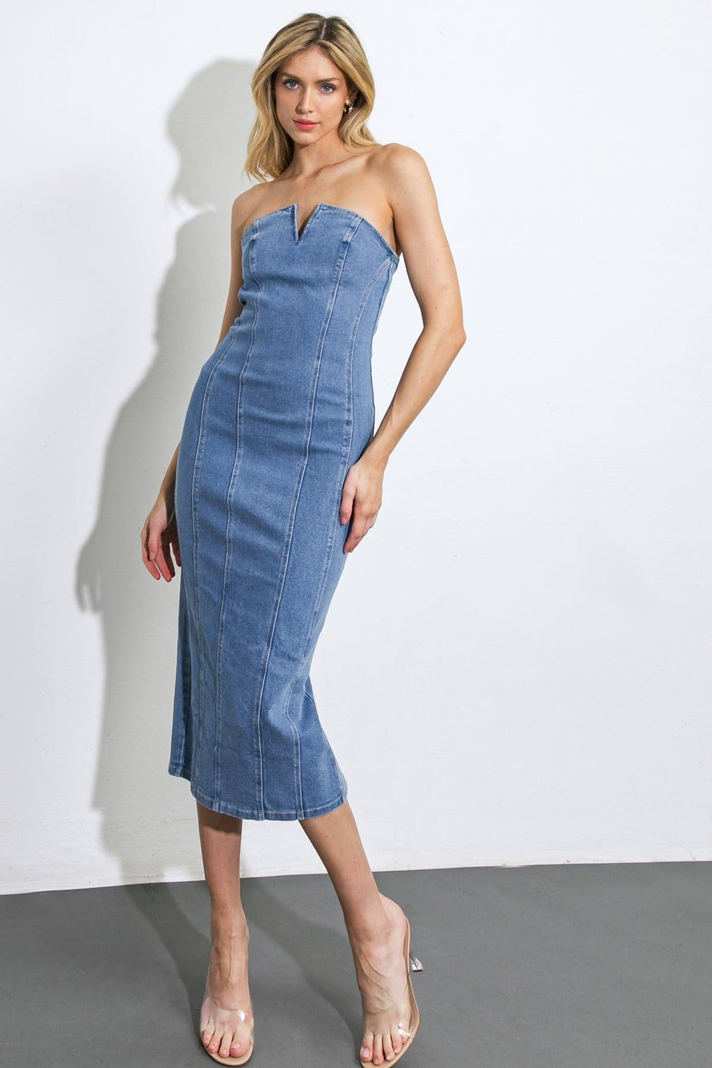 DIVINE DREAM DENIM MIDI DRESS Flying Tomato