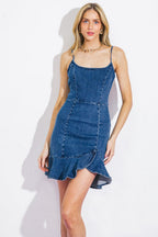 FIRST TO KNOW DENIM MINI DRESS Flying Tomato