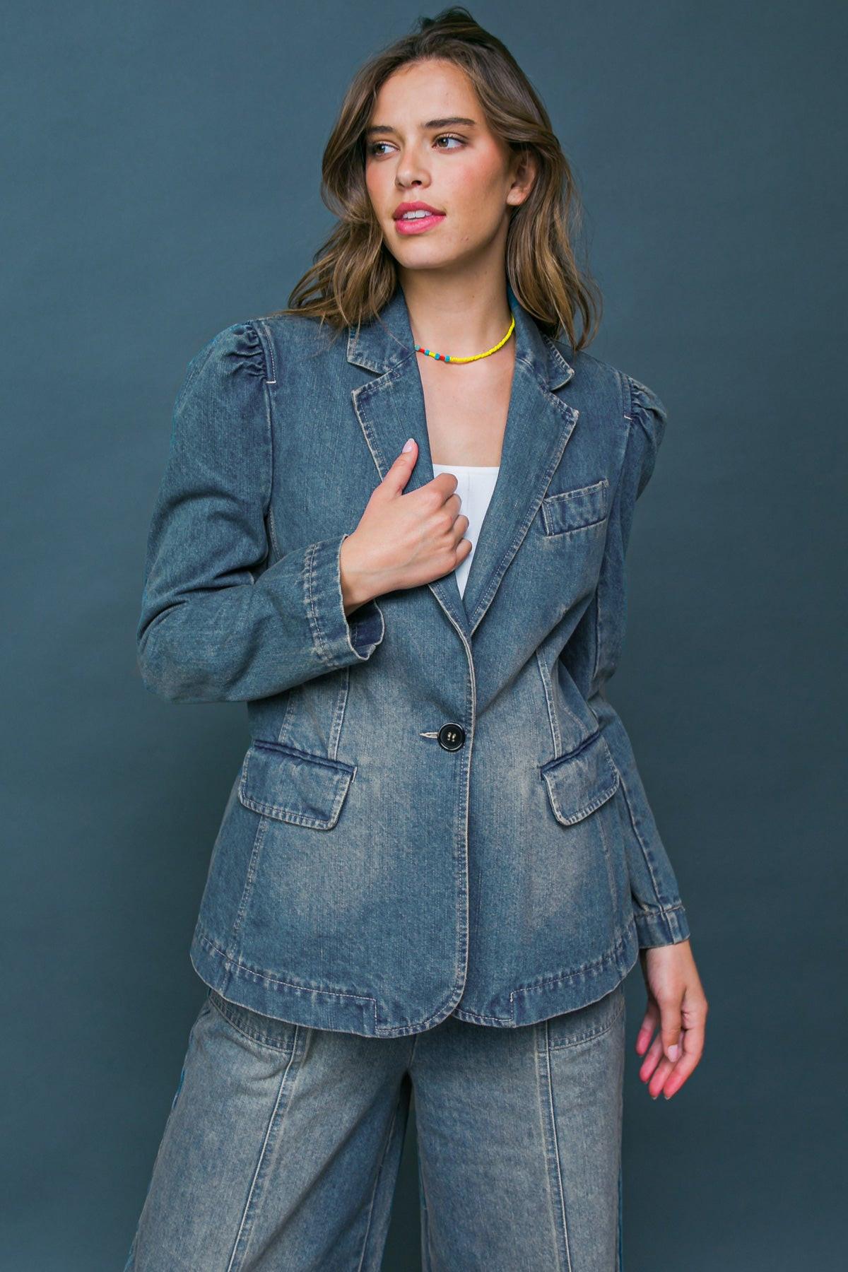 GIVE IT YOUR ALL DENIM BLAZER Flying Tomato
