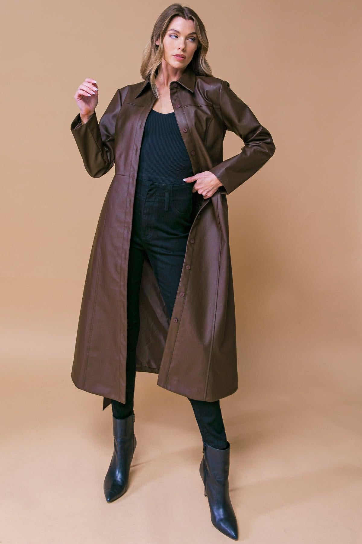 WHAT A WONDERFUL DAY LEATHER MIDI COAT Flying Tomato