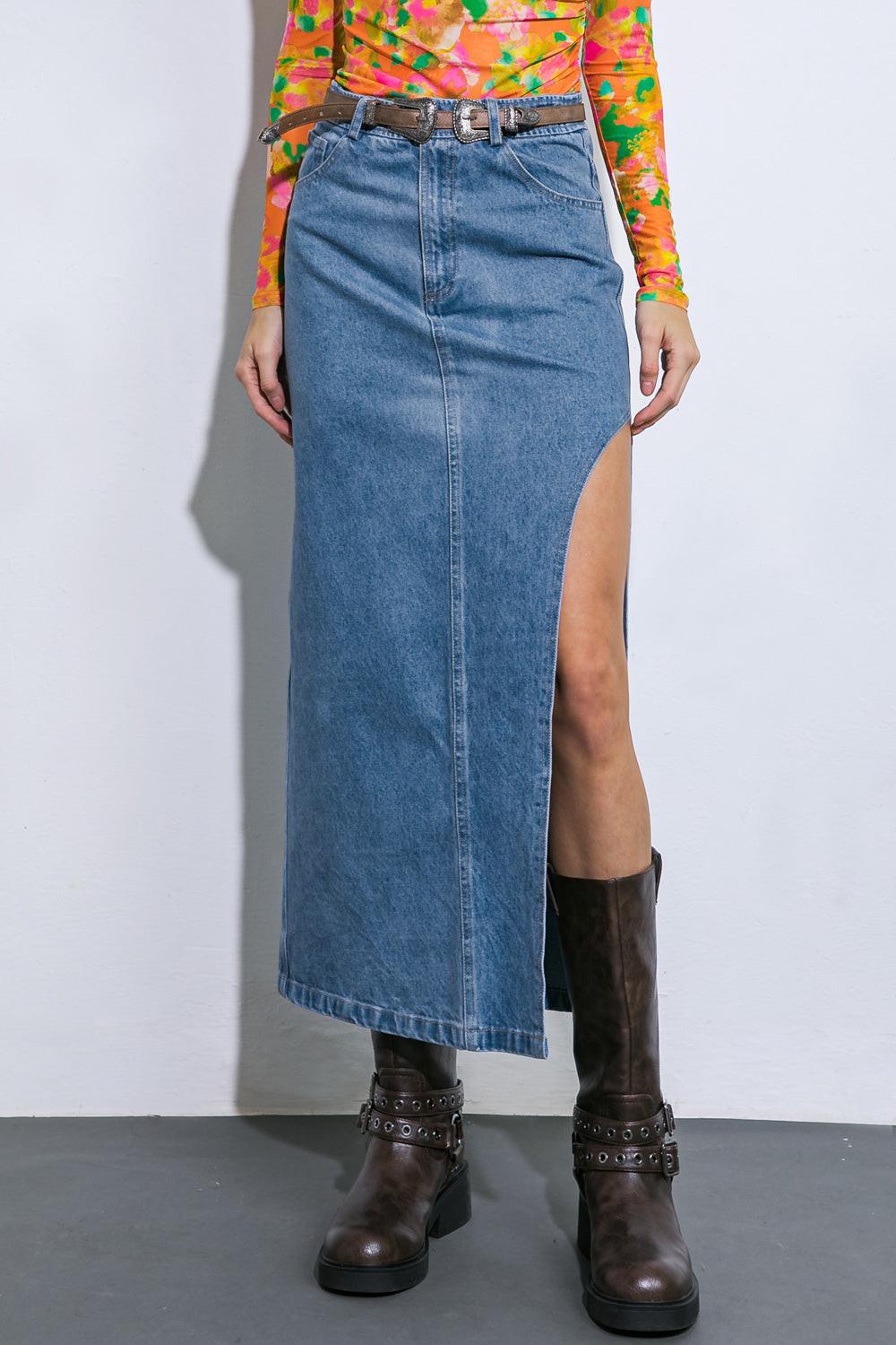 KEEP SHINING DENIM MIDI SKIRT Flying Tomato