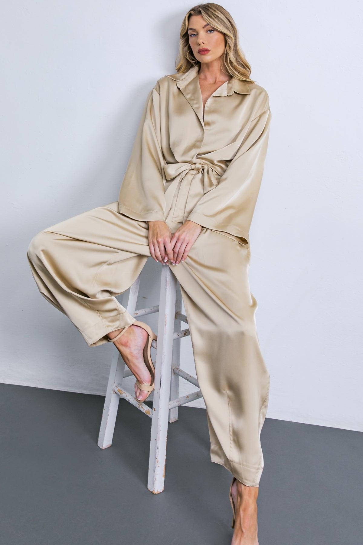 POWERFUL CHARM WOVEN SATIN PANTS Flying Tomato