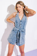 ON THE FAST TRACK DENIM ROMPER Flying Tomato