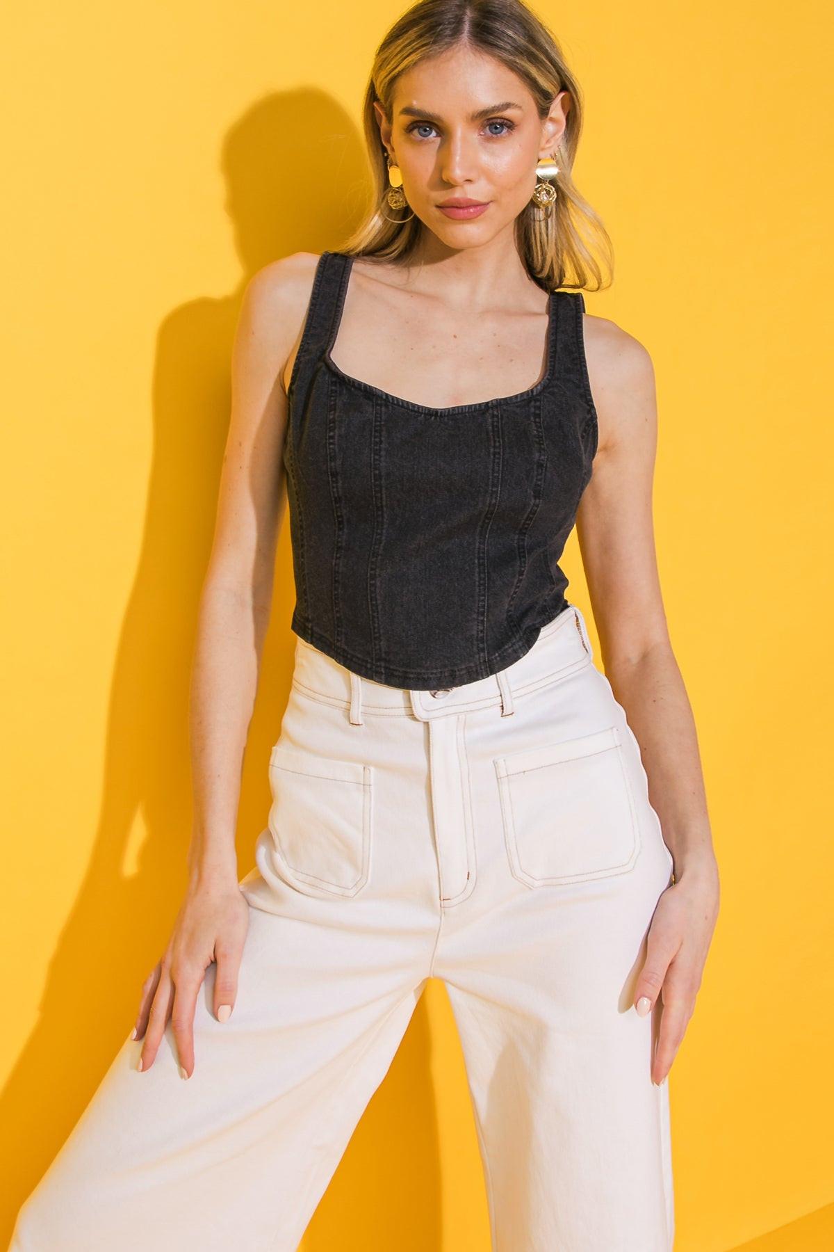 ALL AHEAD DENIM CROP TOP Flying Tomato