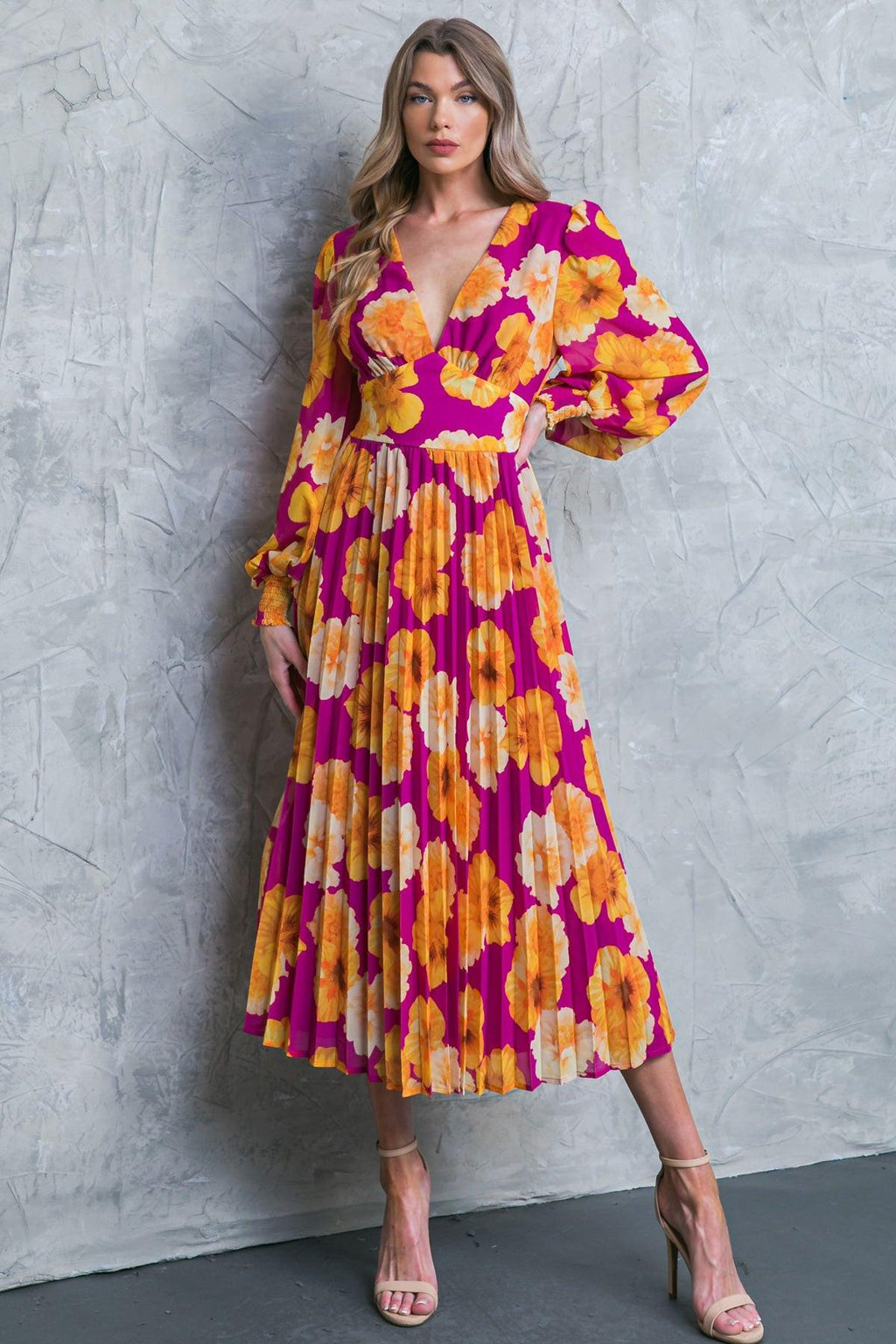 LOOK AT HER FLORAL WOVEN MIDI DRESS Flying Tomato