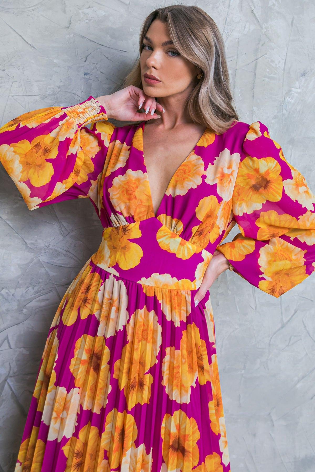 LOOK AT HER FLORAL WOVEN MIDI DRESS Flying Tomato