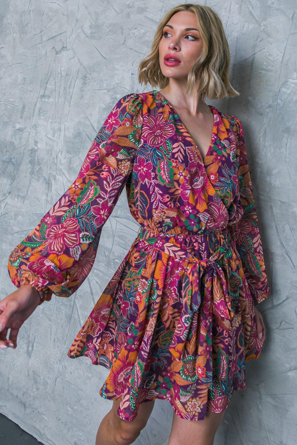 PICKING DAISIES PLUM WOVEN MINI DRESS Flying Tomato
