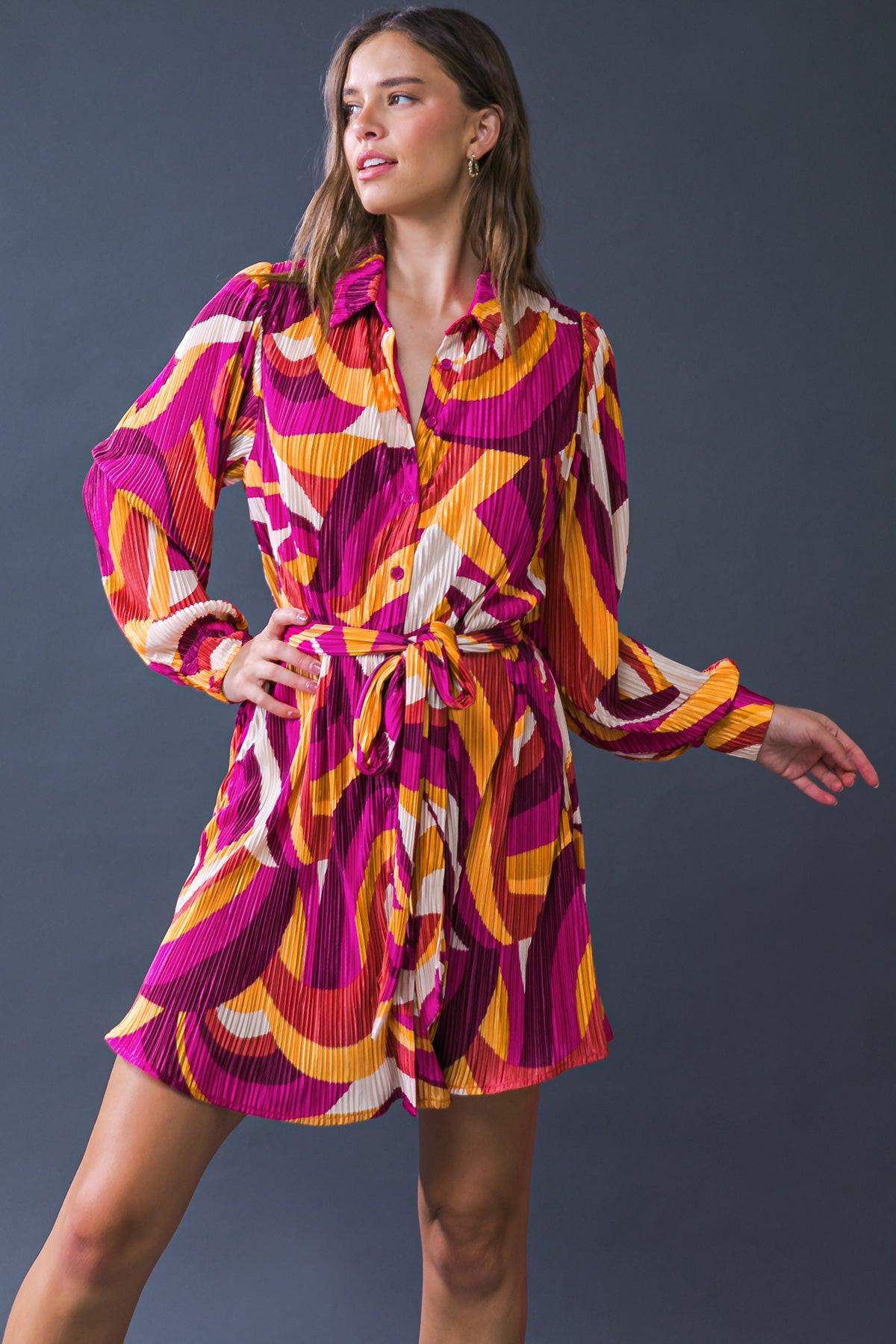 GET ON BOARD WOVEN PLISSE MINI DRESS Flying Tomato