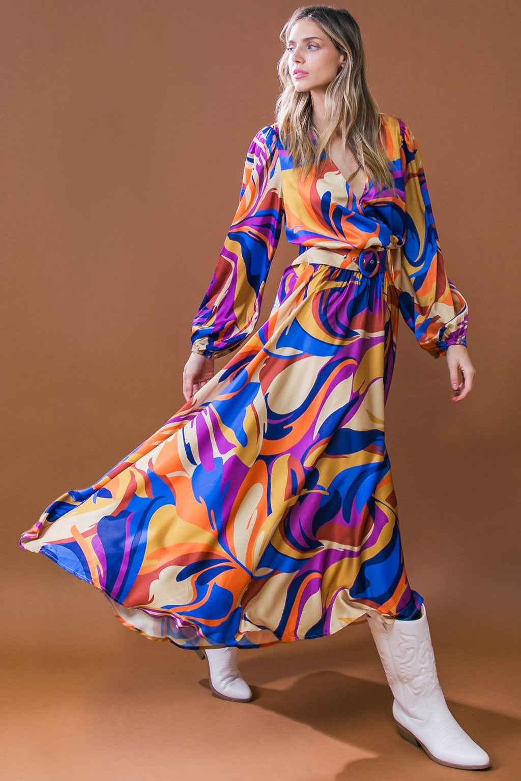 BOLD ADVENTURES WOVEN SATIN MIDI DRESS Flying Tomato