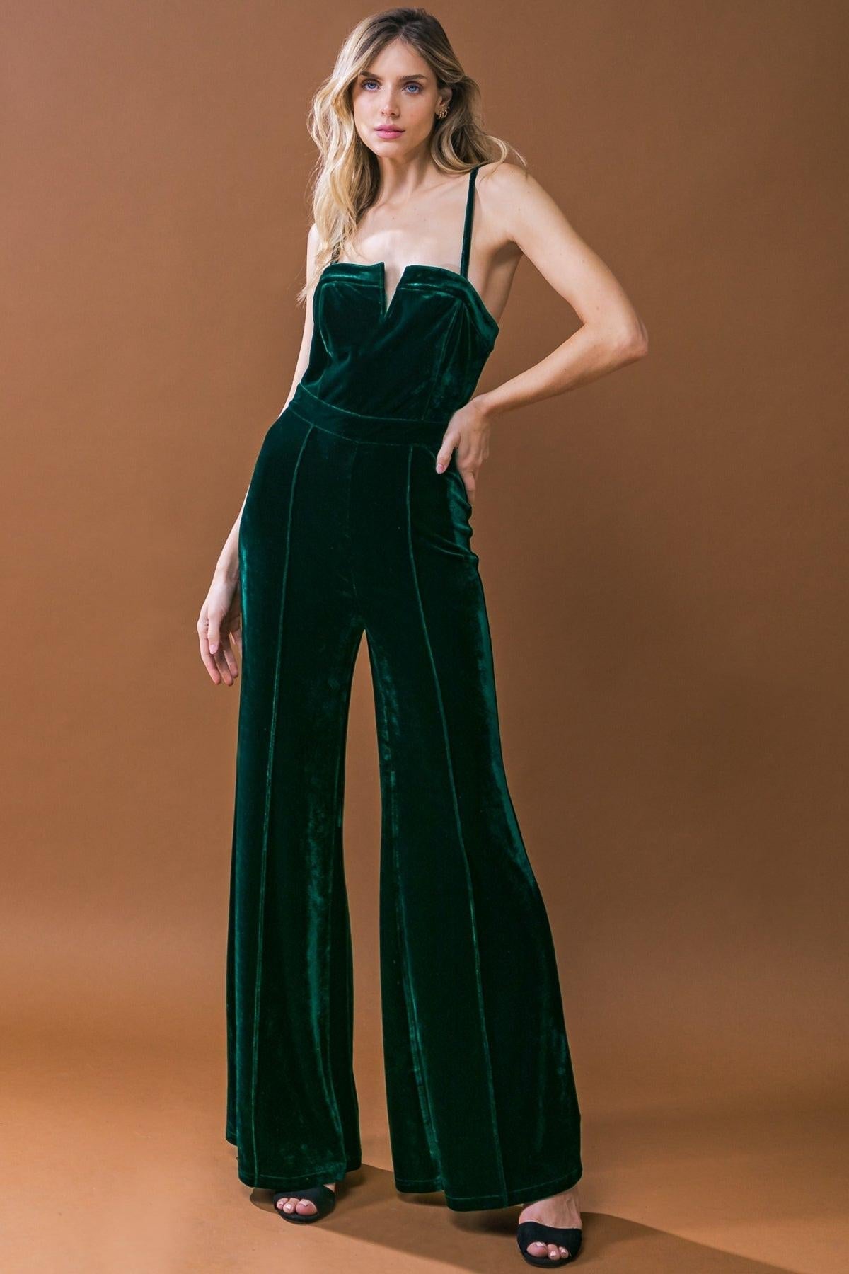 BLOW A KISS VELVET JUMPSUIT Flying Tomato