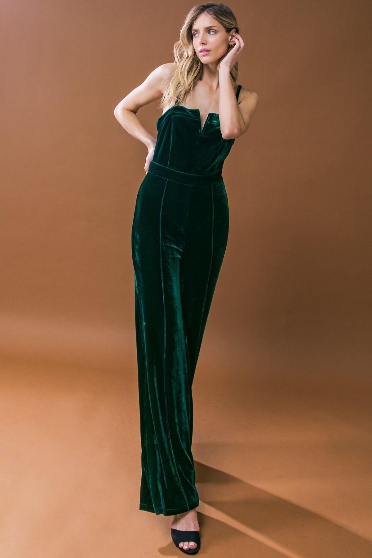 BLOW A KISS VELVET JUMPSUIT Flying Tomato