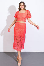 UNFORGETTABLE ICON WOVEN LACE TOP AND SKIRT SET Flying Tomato