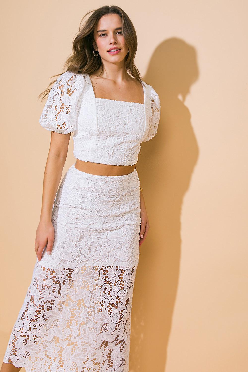 UNFORGETTABLE ICON WOVEN LACE TOP AND SKIRT SET Flying Tomato