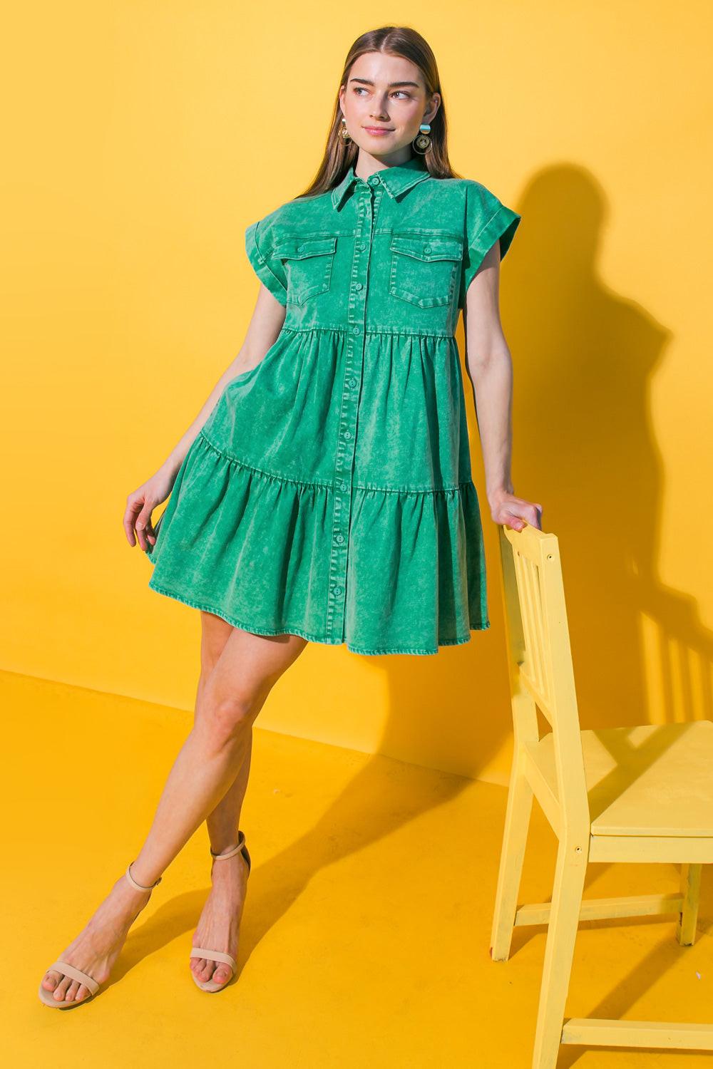 NO DULL MOMENTS DENIM MINI DRESS Flying Tomato