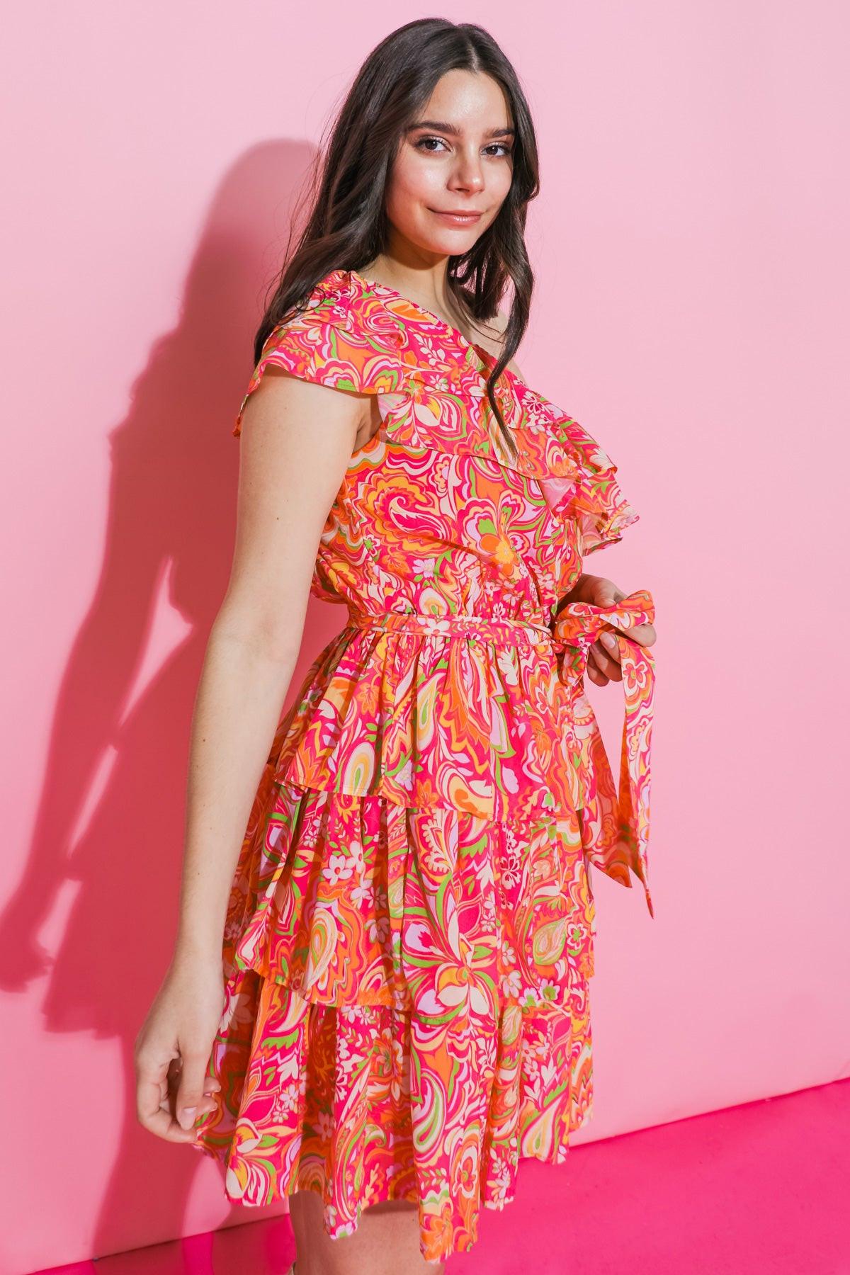 SUNFLOWER FIELDS ONE SHOULDER MINI DRESS Flying Tomato